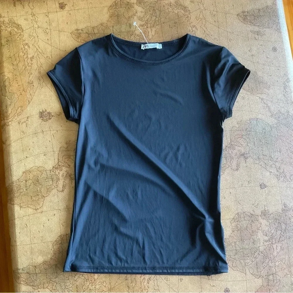 ZARA JERSEY T-SHIRT, Black, size M - Picture 1 of 4